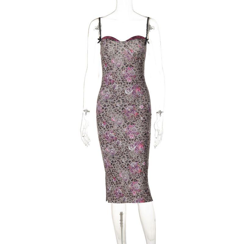 

Spicy Girl Backless Slit Camisole Dress Open Back Split Sling Dress Leopard print L