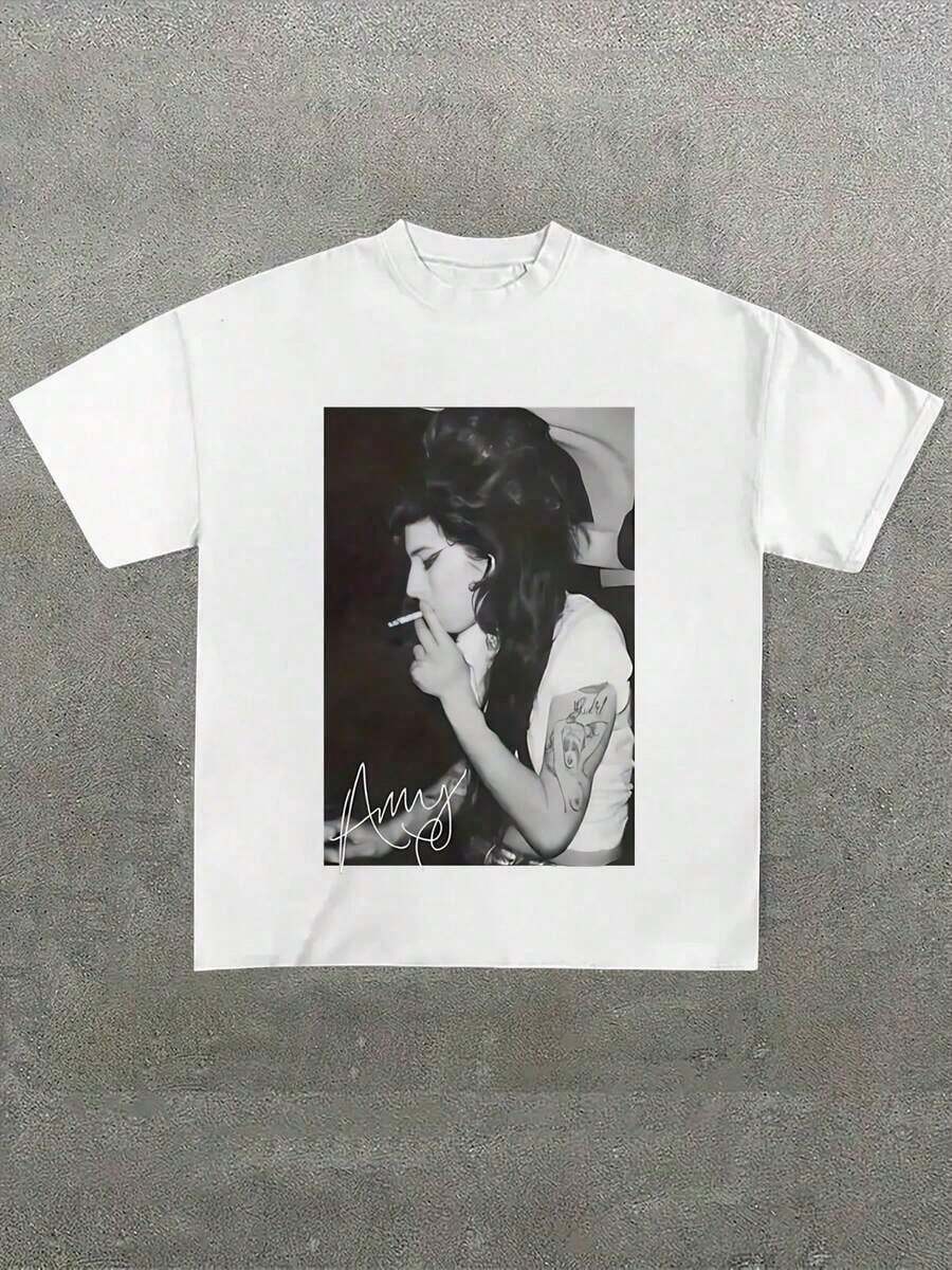 

1 PcsPlus Size Men s,Hot Smoke A.M.Y Winehouse T-Shirt ,(1 Pcs )100% Cotton Casual Printed T-Shirt 5XL різнокольоровий