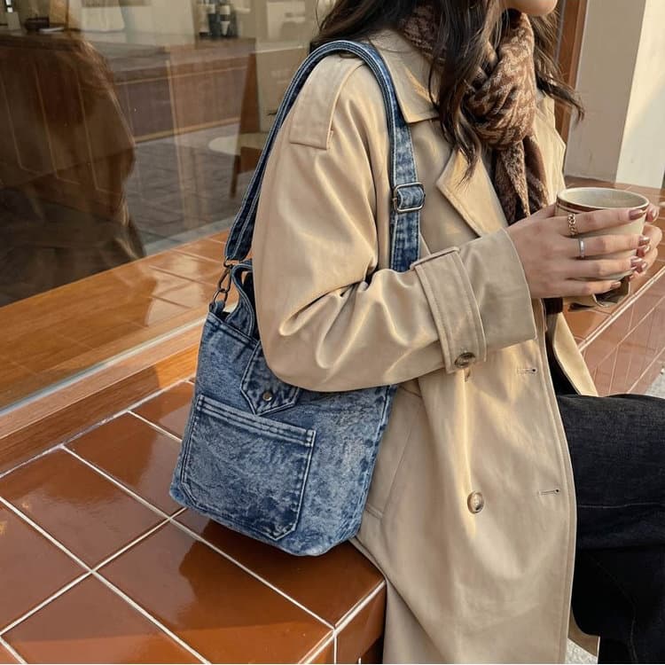 Vintage Washed Denim Mini Tote Bag Hand Bag