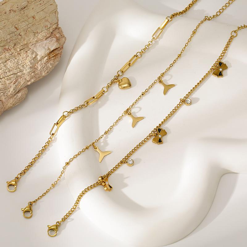 Trendy 18K Gold Plated Zircon Bowknot Bracelet Stainless Steel Various Geometric Adjustable Chain Bracelet Anti Tarnish Jewelry