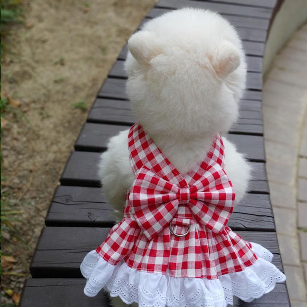 Kariertes Hunde-Kleid Leinen-Set Rot Kariert Spitzenbesatz Welpenkleid Frühling Sommer Ärmellos Haustierkleid mit