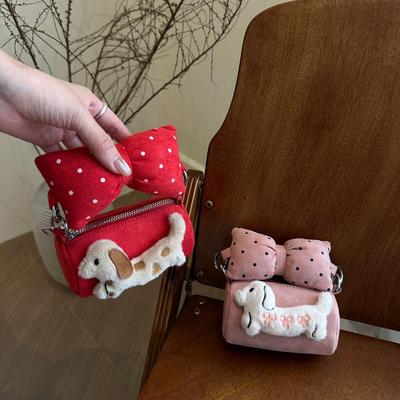 Red Festive Girls' Bow Cartoon Crossbody Bag: Mini Bucket Handbag & Coin Purse