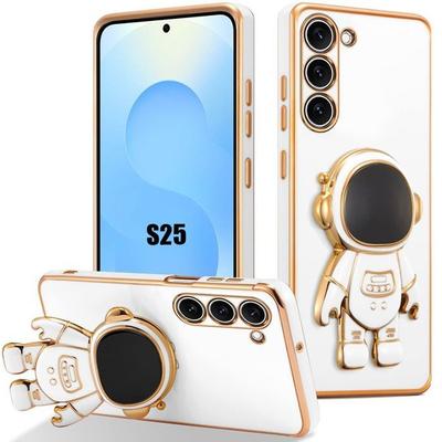 Hülle für Samsung Galaxy S25, Stoßfestes TPU Kratzfest Weiß mit Astronautenständer