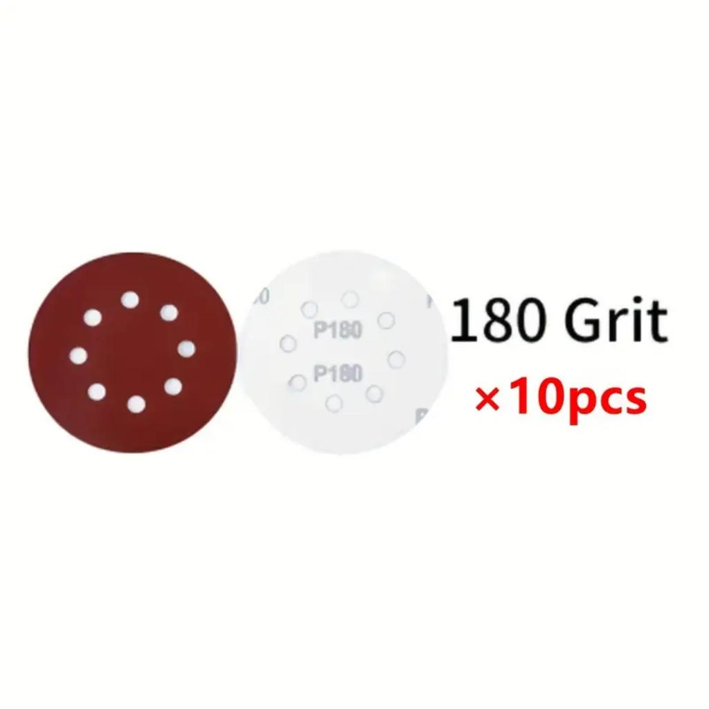 5/10pcs 5-Inch 8-Hole 125mm Red Sanding Discs, Hook And Loop Sandpaper For Dry Sanding, Random Orbital Sander Pads #100-#600