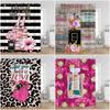 Pink Perfume Shower Curtain Cosmetic Lip Flower Panther Pattern Bathroom Decorations Shower Curtain