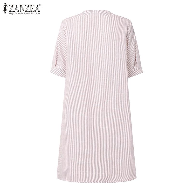 ZANZEA Women Round Neck Short Sleeve Striped Casual Shirts Dress