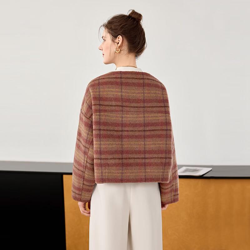 Tachi Women's Petite Plaid Wool Blend Double-Faced Short Jacket