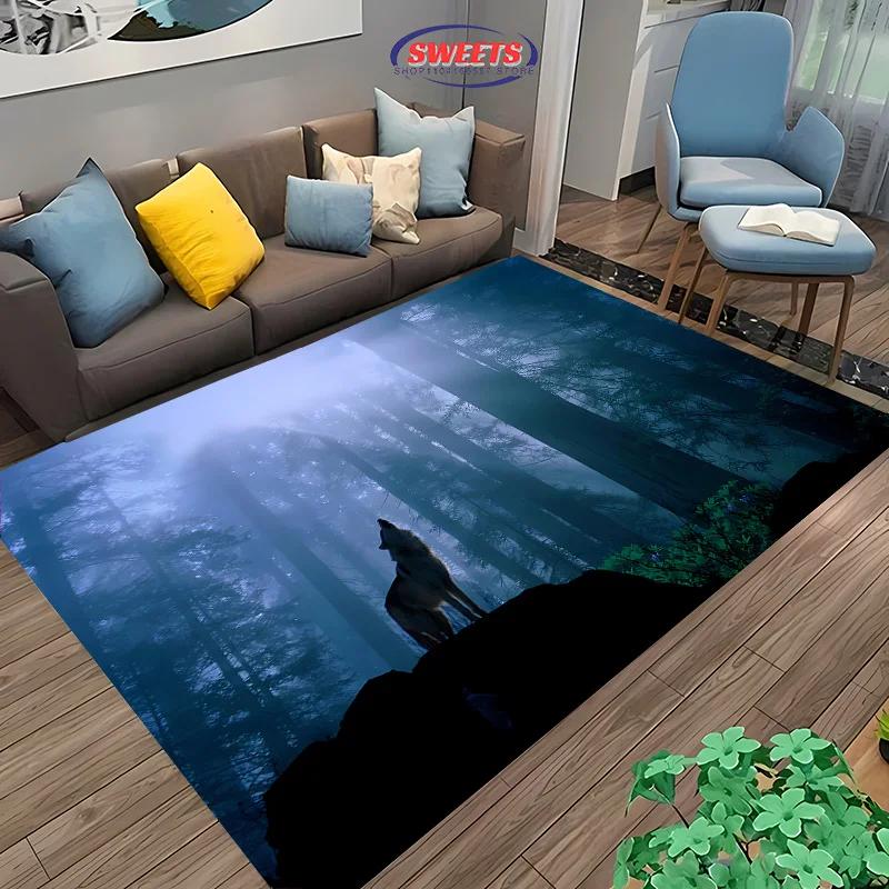 Wolf Art Non-Slip Soft Area Rug for Living Room Bedroom Sofa Doormat Home Office Decor Durable Floor Mat Gift