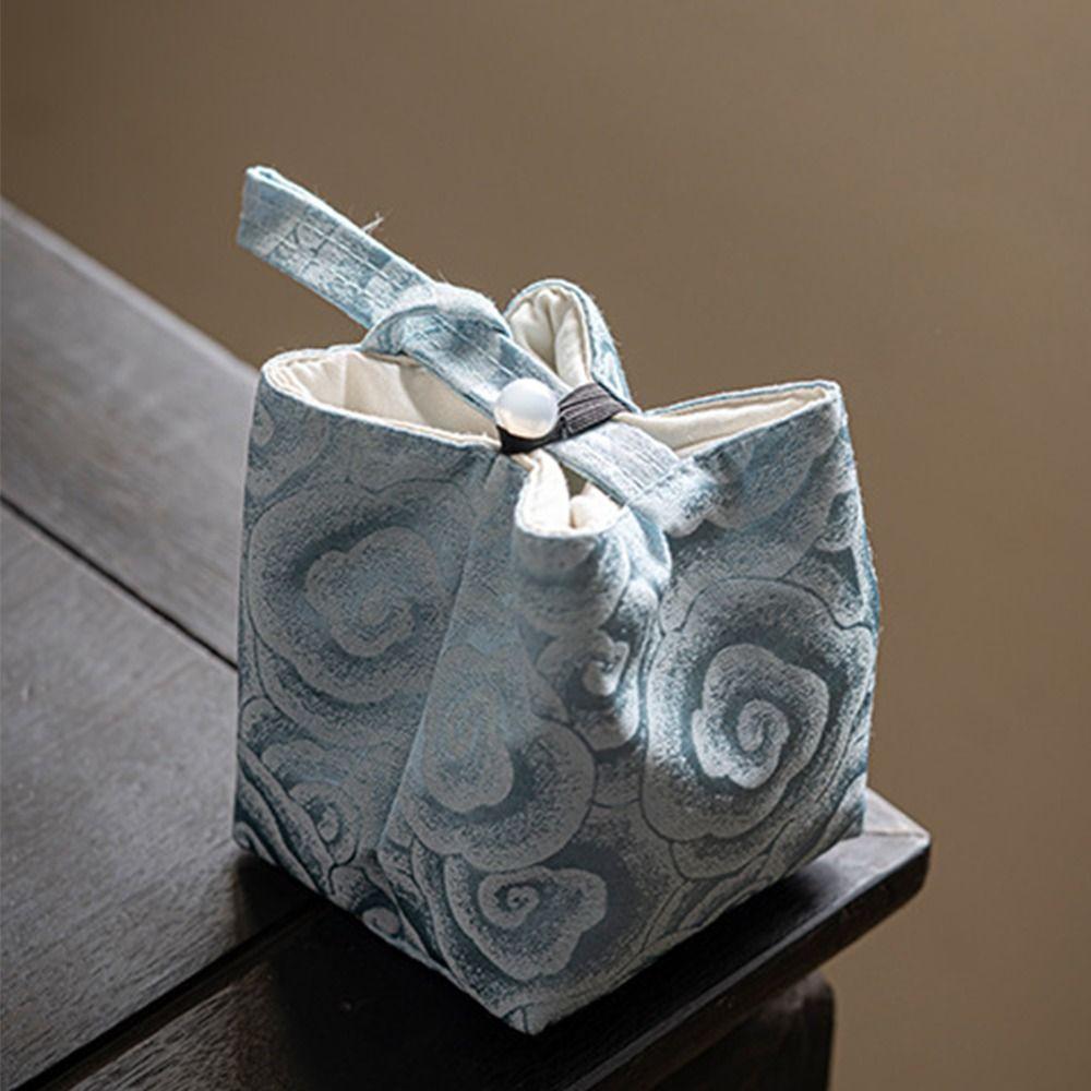 

Handbag Tea Tools Storage Bag Flower Print Drawstring Bundle Pocket Embroidered Handbag Girl синий