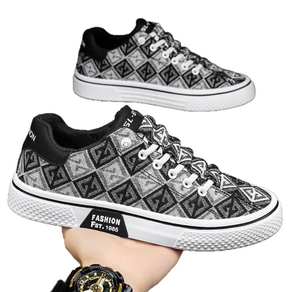 Summer New Canvas Shoes Vintage Print Breathable Anti-Odor Casual Shoes Men's Model