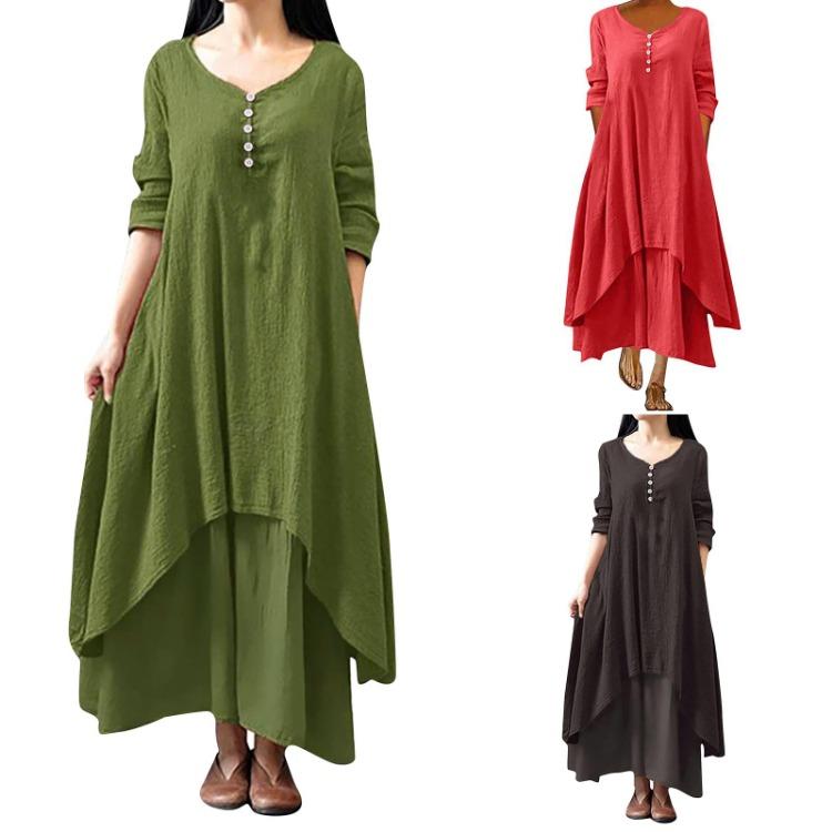 Boho Dlouhé šaty Dámské Ležérní Volné Dlouhý rukáv Nepravidelné šaty