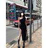 Black One Shoulder Sleeveless Vest Dress Women's Summer Sexy Spice Girl Split Medium Dress Waist Hip Wrap Skirt
