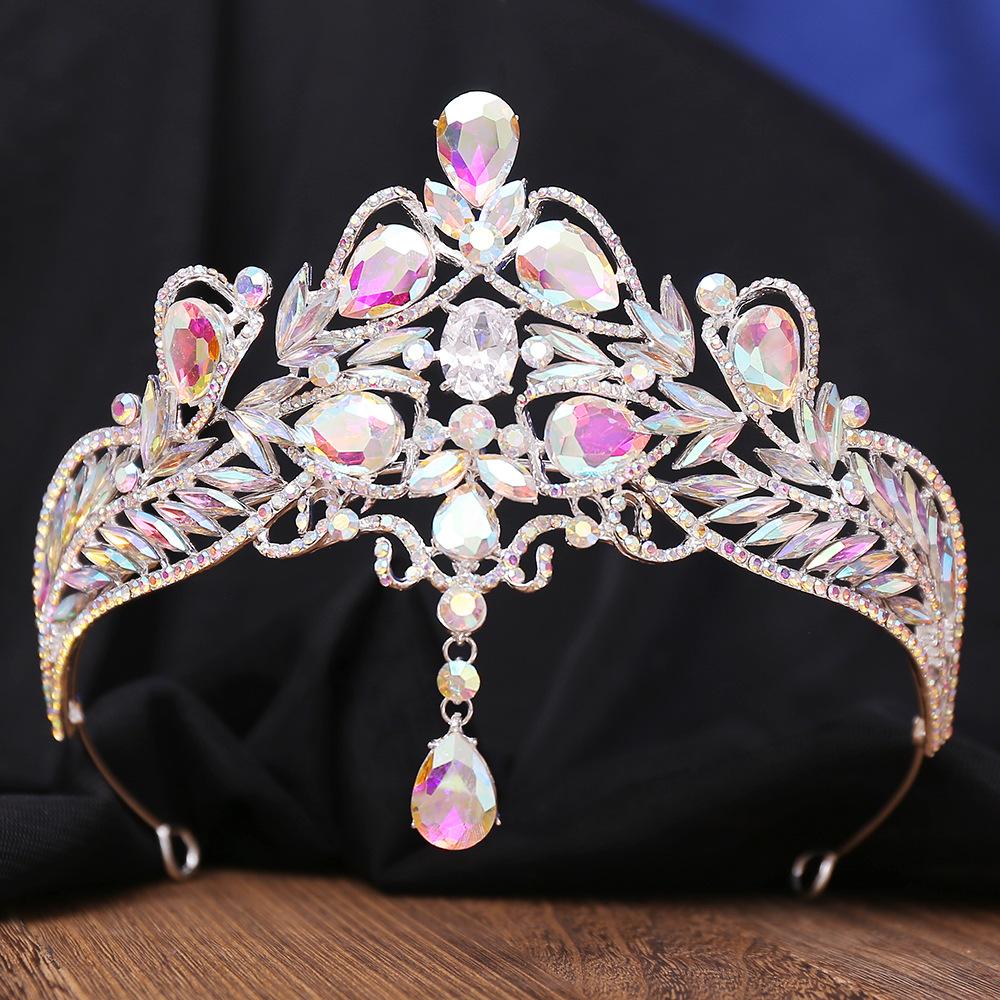 DIEZI Korean Elegant Luxury Bridal Opal AB Crystal Pendant Tiara For Women Girls Wedding Party Crown Hair Accessories Headpiece