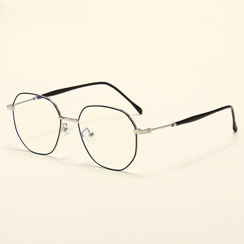 New Simple Polygonal Anti-blue Glasses Frame, Students Can Be Equipped with Degree Myopia Glasses, Plain Metal Flat Glasses