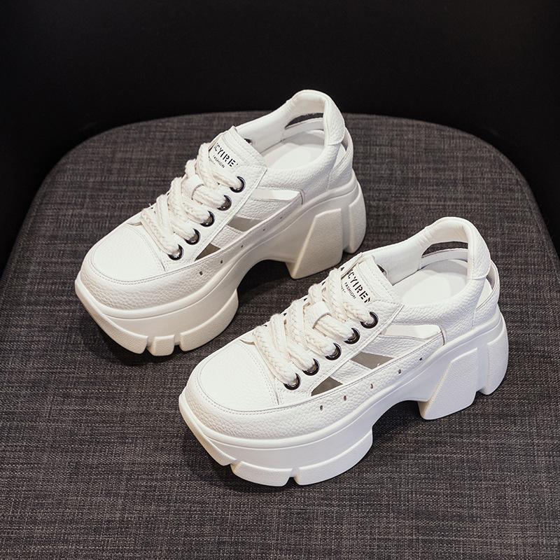 Thick-soled 2025 new summer outer wear hollow dad shoes inner height increase casual small leather shoes breathable women's sandals
