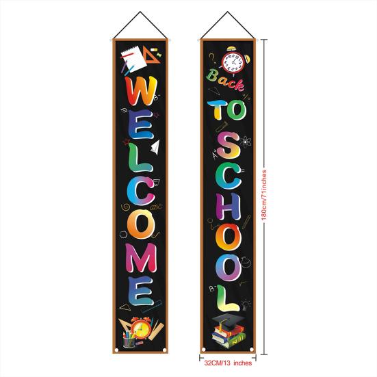 2Pcs Back To School Colorful Welcome Couplet Banner Door Wall Hanging Sign Flag