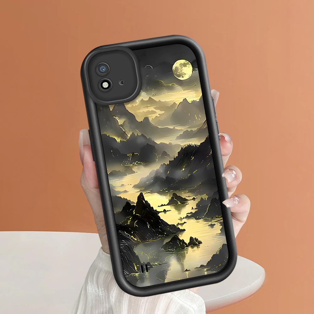 Měkký silikonový čtvercový žebříkový vzor tisku Pouzdro telefonu Plný kryt fotoaparátu Ochranné pryžové pouzdro odolné proti nárazům pro OPPO Realme