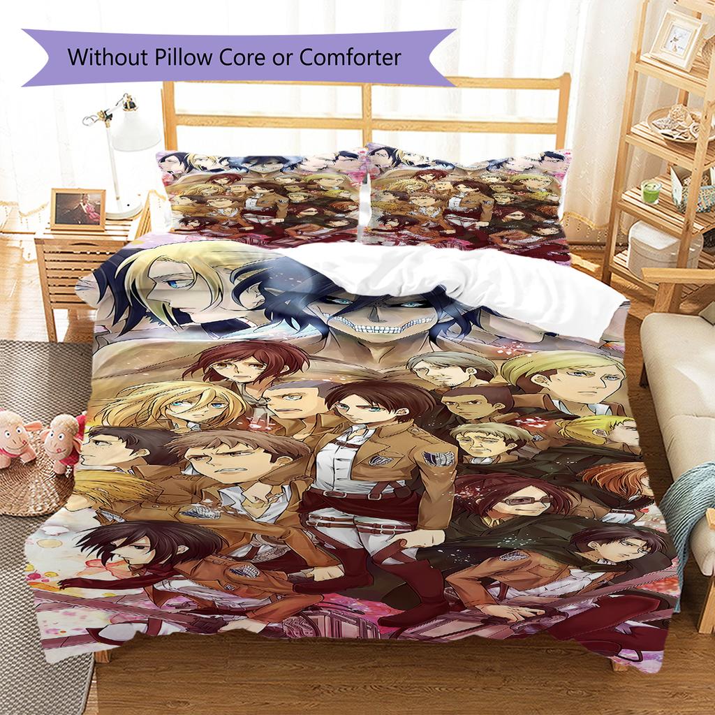 Attack On Titan Pattern Bedding,Quilt Set Quilt Cover Pillowcase Home Birthday Gift (1 * Duvet Cover + 2 * Pillowcase, Without Core)