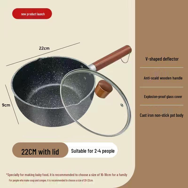Yukihira Non-Stick Stone Pot: Single-Serve Instant Noodle & Milk Cooking Pot