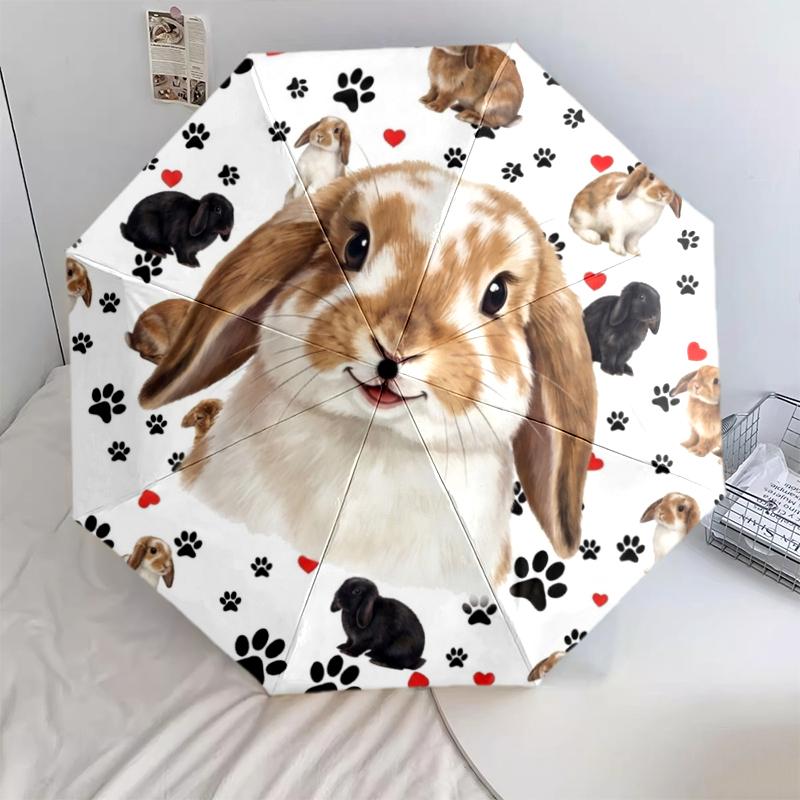 1 Stück Automatischer Faltregenschirm - Süßes Katzen-Hasen-Muster, Tragbares & Faltbares Design mit 8 Speichen, Weihnachts-Geburtstagsgeschenke