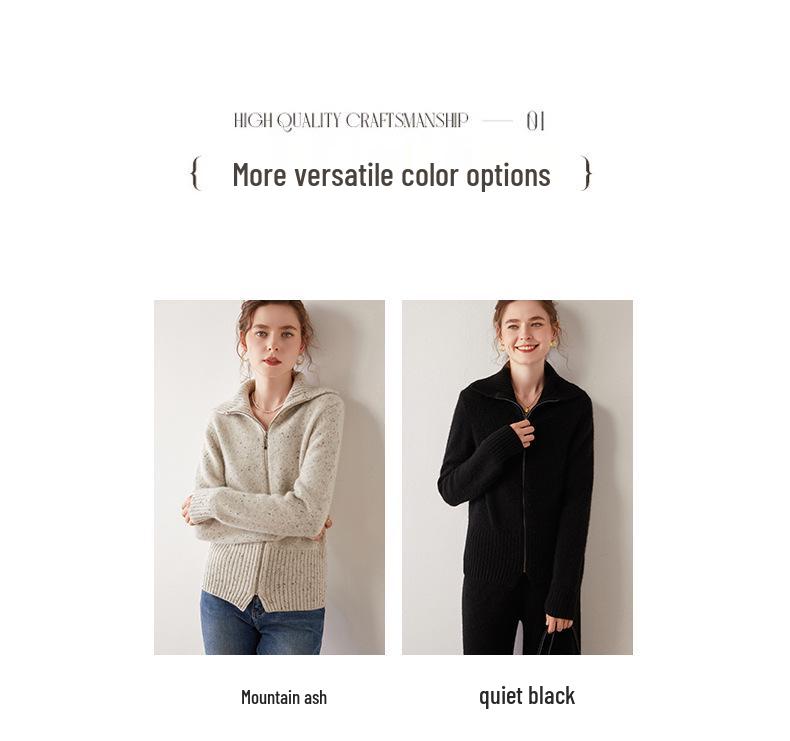 Women's Colorful Dots Cashmere Zipper Cardigan Sweater - Gentle Style, New Autumn Winter 2023 Collection