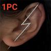 1PC Trendy Punk Shiny Rhinestone Lightning Stud Earrings For Women Ear Hooks Long Needle Piercing Climber Earrings Party Jewelry