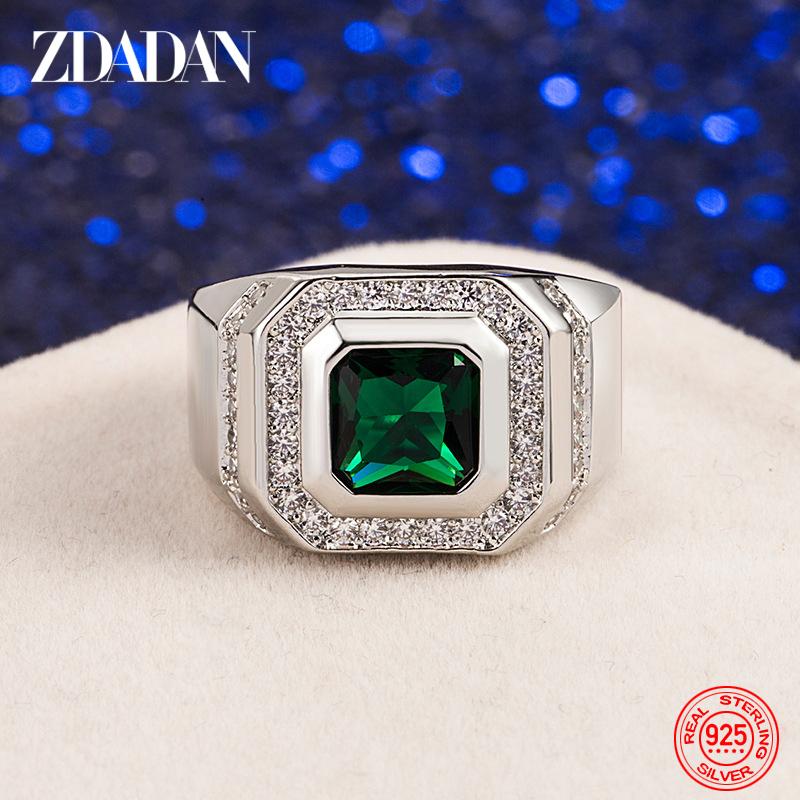 925 Sterling Silver Emerald Finger Rings for Men Fashion Party Jewelry
