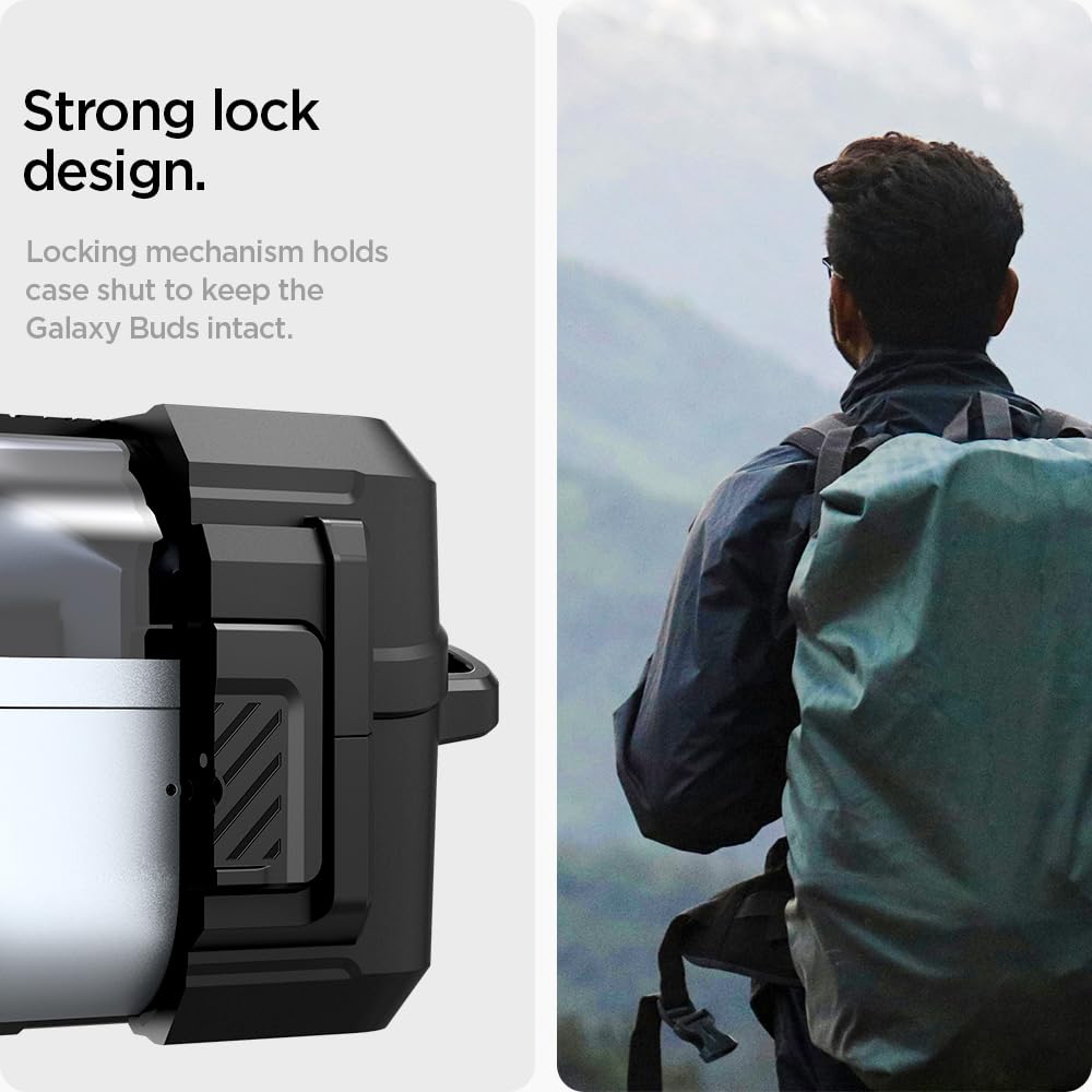 Spigen Galaxy Buds 3 3 Hülle Verriegelungsfunktion Kabelloses Laden Verlustprävention mit Karabiner Integrierte Stoßfeste Hülle Stoßdämpfung Ladeanzeige