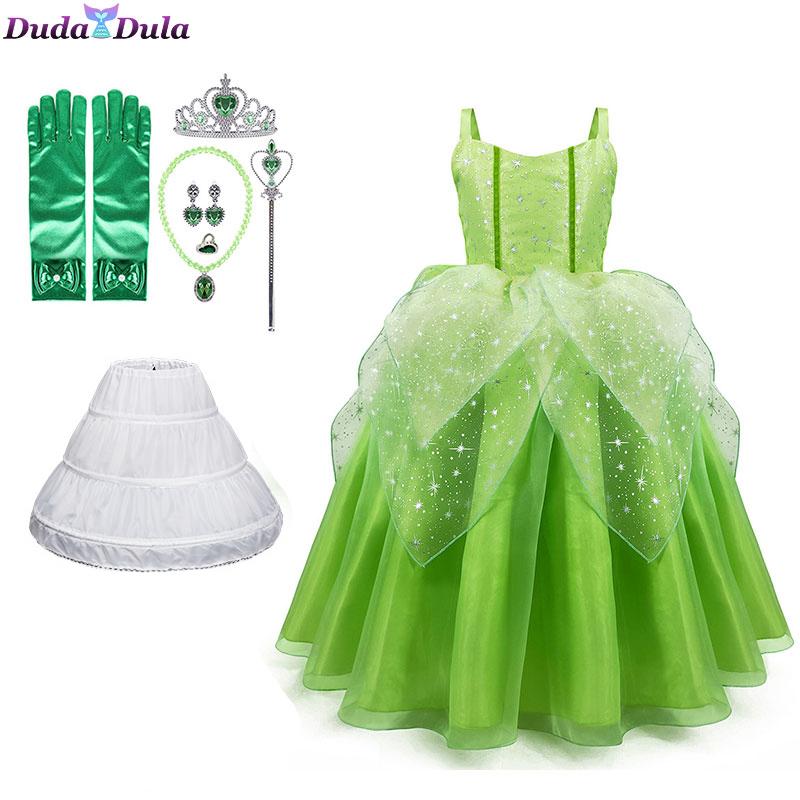 Girls Princess Tiana Dress Up Costume Cosplay Princess and The Frog Clothing Birthday Party Halloween Fancy Ball Gown