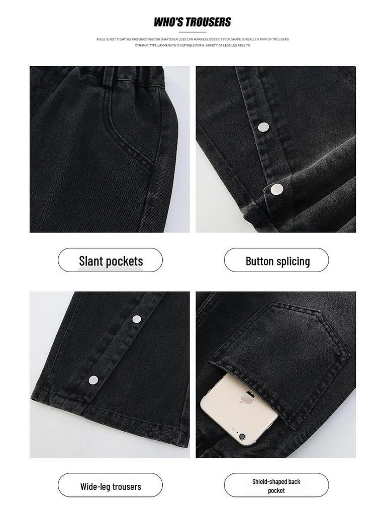 Girls' Wide-Leg Denim Pants, Loose Fit Casual Trousers for Spring and Autumn 2025