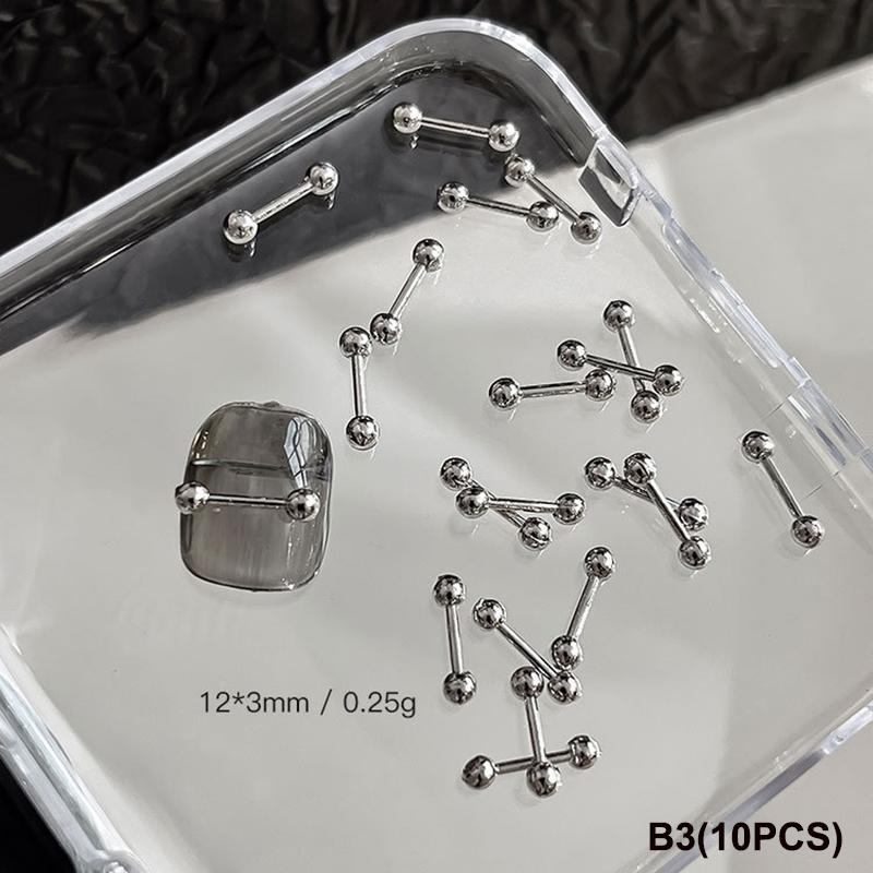10 PCS Mixed Alloy Retro Circle Nails Art Charms 3D Punk Style Black Silver Nail Parts Nail Decoration Manicure Accessoires