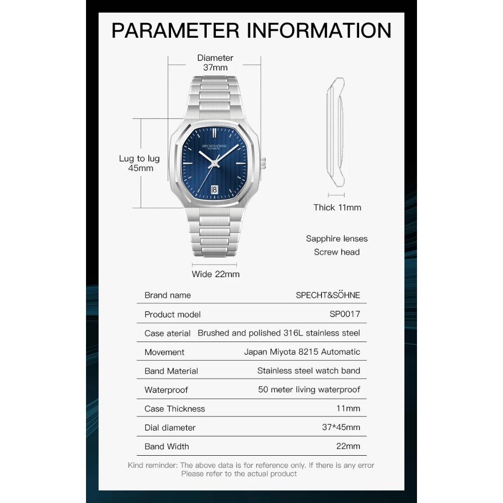 New Arrivals Specht&Sohne Watch 37MM Automatic Watches For Men Japan 8215 Movt Sapphire Crystal Stainless Steel 50M Waterproof