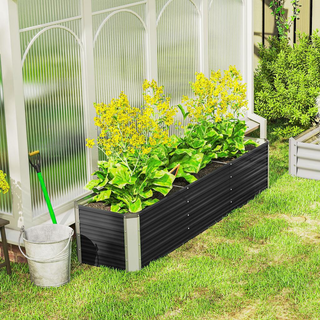 Raised Steel Garden Bed, Planter, Flower Box, Flower Pot with Gloves, Gray, 183 x 47 x 40 cm