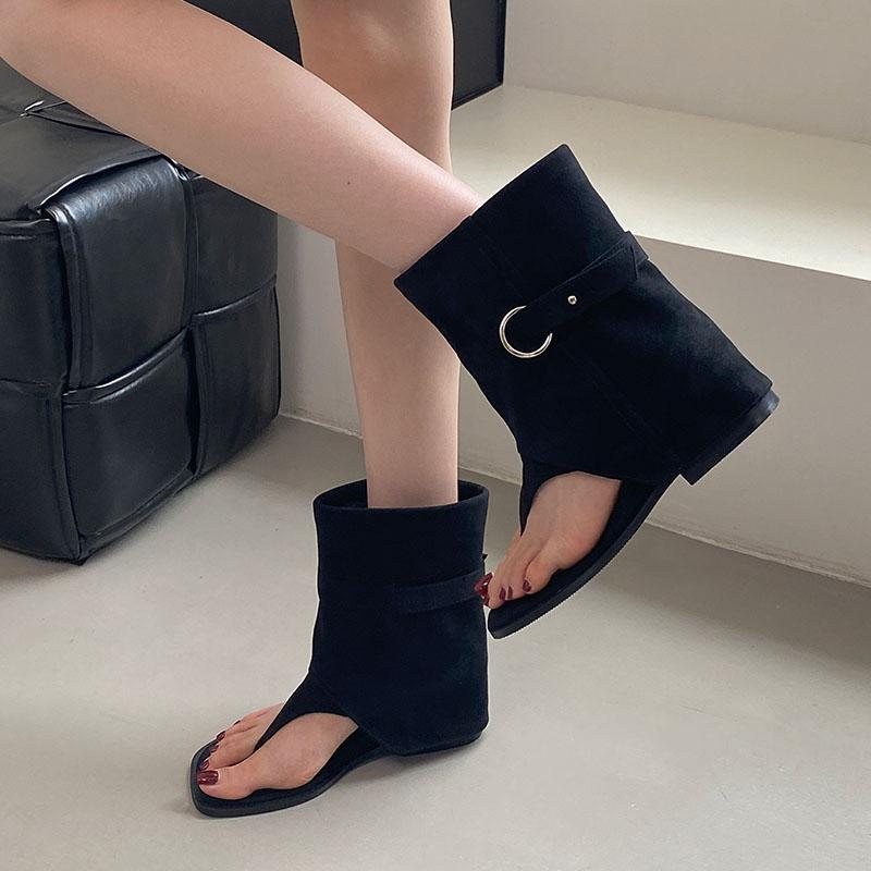 Fashion New 2025 Fashion Open Toe Ladies Ankle Boots With Height Increasing Footwear Flock Women Sandals Booties Shoes Female Flip flops