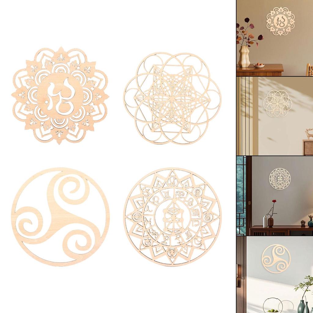 Geometric Wood Wall Art Hollow Craft Traditional 11.8'' Wooden Wall Decor Abstract Ornament for Dining Room Farmhouse Bedroom