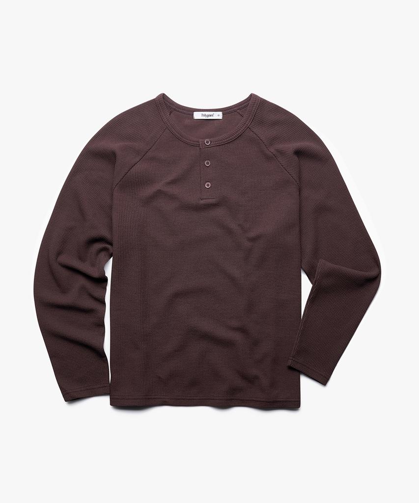 POLYGRAM Waffle Raglan Henley Neck Long Sleeve - 5 Colors