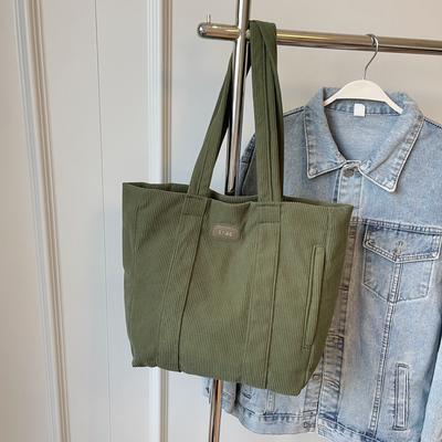 Cord-Tragetasche Damen große Kapazität Studentenunterricht Schultertasche einfarbige Canvas-Tasche Arbeits-Handtasche