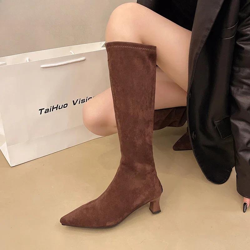 2025 New Winter Women Stretch Modern Boots Leopard Print Shoes Ladies Sexy High Heel Long Booties
