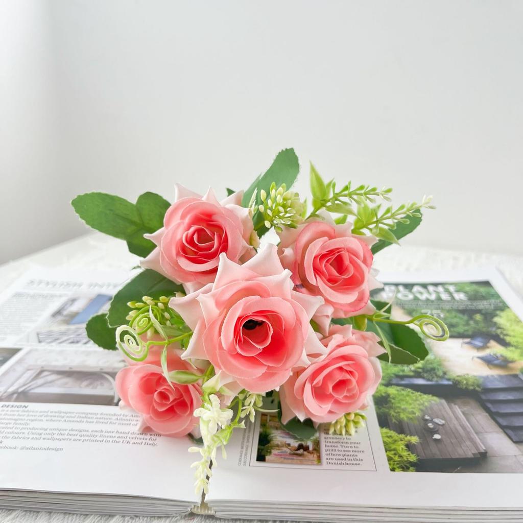 5 Köpfe Frischer und Üppiger Rosen Simulierte Blume Wohnzimmer Esstisch Hochzeits-Requisiten Camping-Dekoration