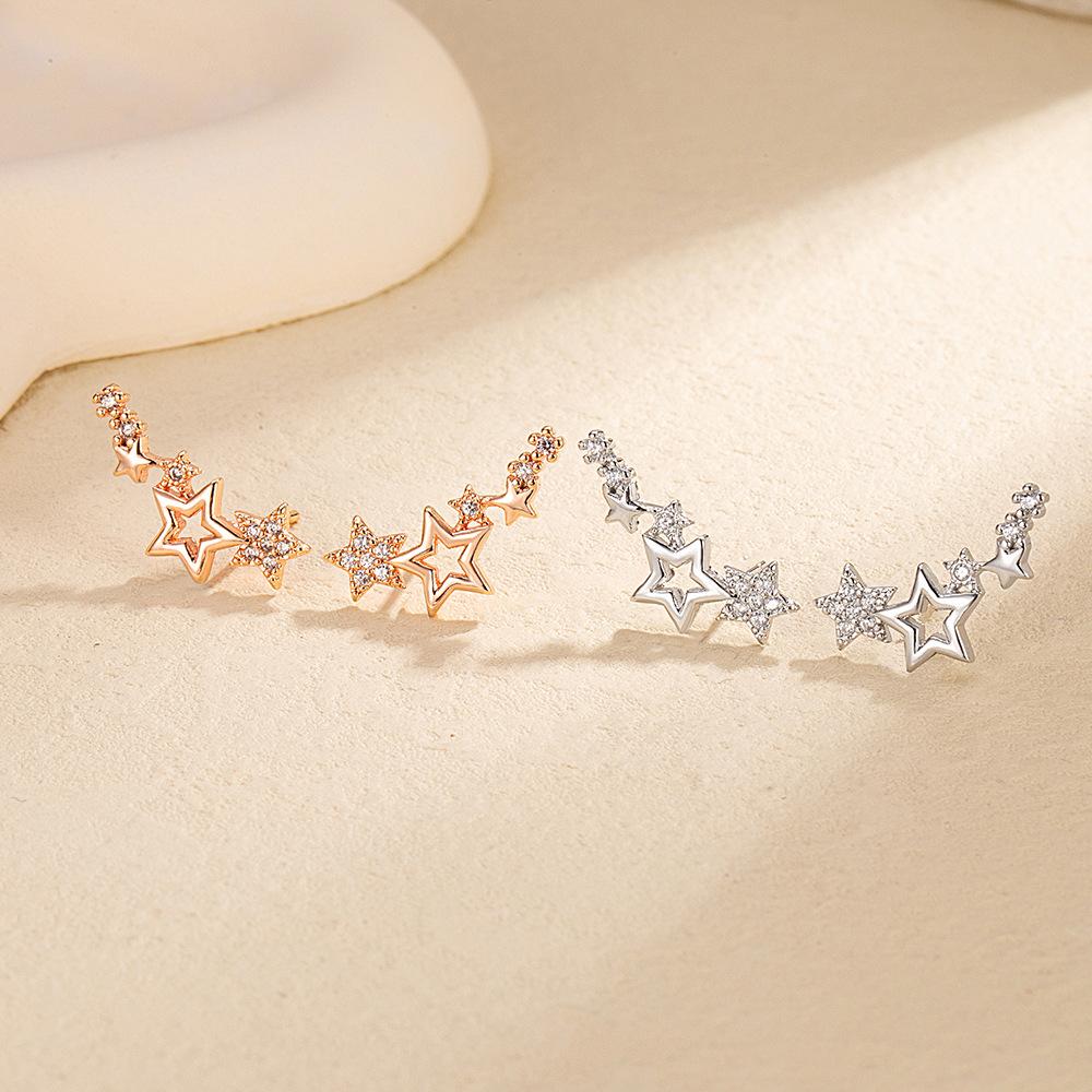 925 Silver Star Zircon Earrings Elegant Wedding Party Jewelry For Women Hypoallergenic Piercing Earrings