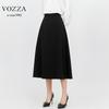VOZZA Flared Skirt with Elastic Circular Midi Solid Sizes Black Women's Midi-Length Waist, A-Line, Below-the-Knee, High-Waisted, Skirt, Length, Lined,