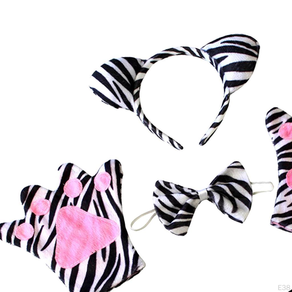 4 Pieces Animals Costume Set Animal Headband Gloves Bowtie and Tail for Stage Performance