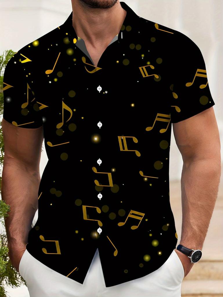 Retro Men's Printed Shirts Optical Disc Pattern Casual Shirt Oversized Top Beach Short Sleeved Hawaiian Style Shirts Men Clothes