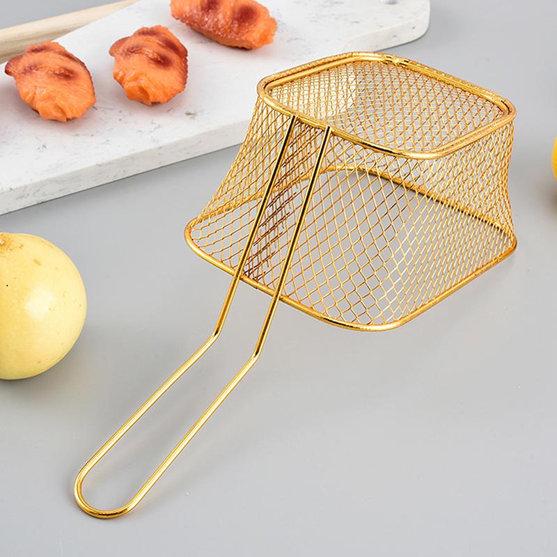 Stainless Steel Frying Basket Multifunctional Mini French Fries Frying Basket Creative Square Oil Separated Frying Basket