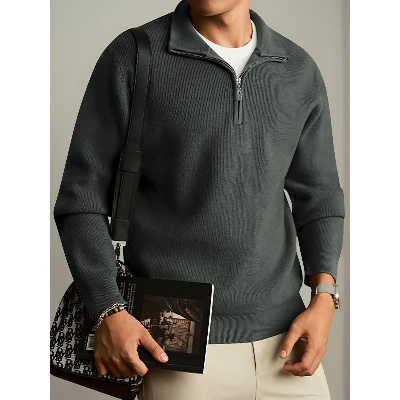 Mens Half-Zip Stand Collar Knit Sweater 2026 Fall Winter Vintage Preppy Casual Pullover