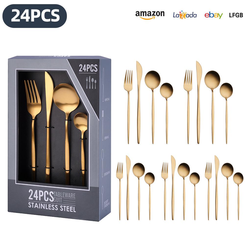 25 Years of New Stainless Steel Tableware Set, Tableware Portuguese Knives, Forks and Spoons 24-piece Gift Box Set