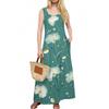 Lässiges bodenlanges Sommerkleid für Damen, Sommer-Strandkleid, Rundhalsausschnitt, ärmellos, lockerer Aufdruck