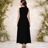 Women Plus Size Round Neck Sleeveless Black White Geometric Printed A Line Long Dress With Side Pockets