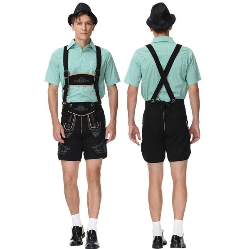 Halloween Oktoberfest Traditional Costume Men's Plaid Shirt Suspenders Beer Costume Party Costume
