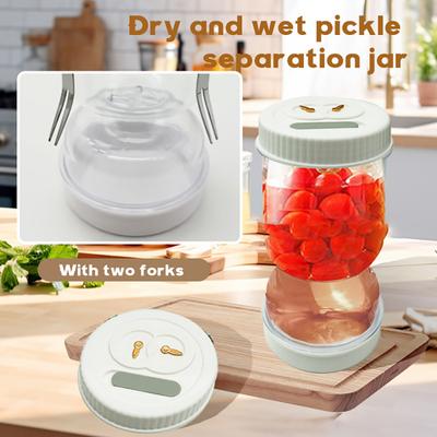 Transparent Pickle Jar with 2 And Kimchi Timer Leakproof Airtight Forks Dry Wet Separation